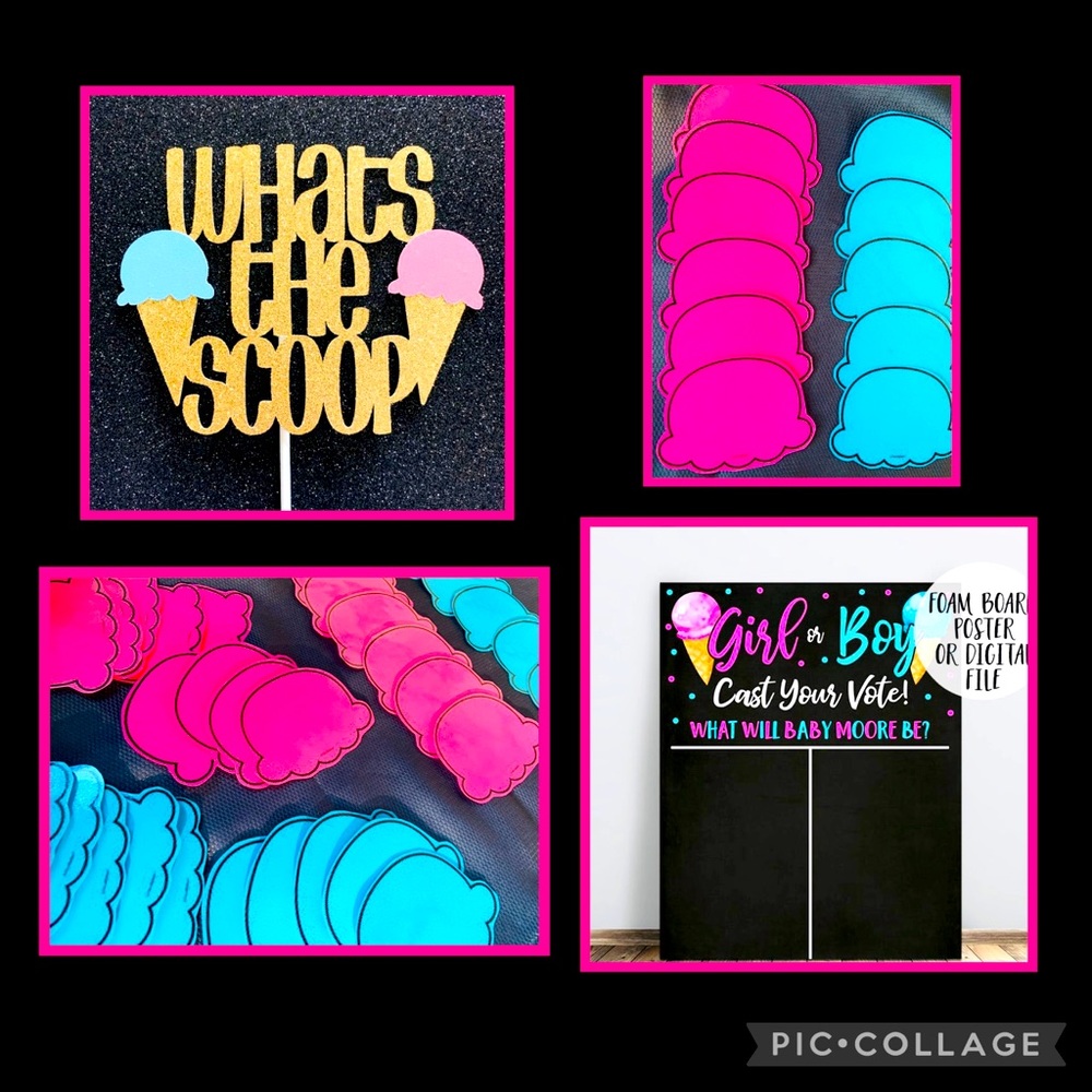 •What’s the Scoop Gender Reveal Ice Cream Cones•